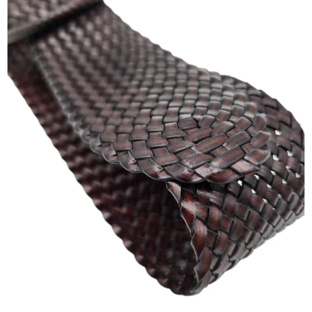 Women's Woven Double Ring Wide Belt Brown One Size Boho Festival Coachella Y2K